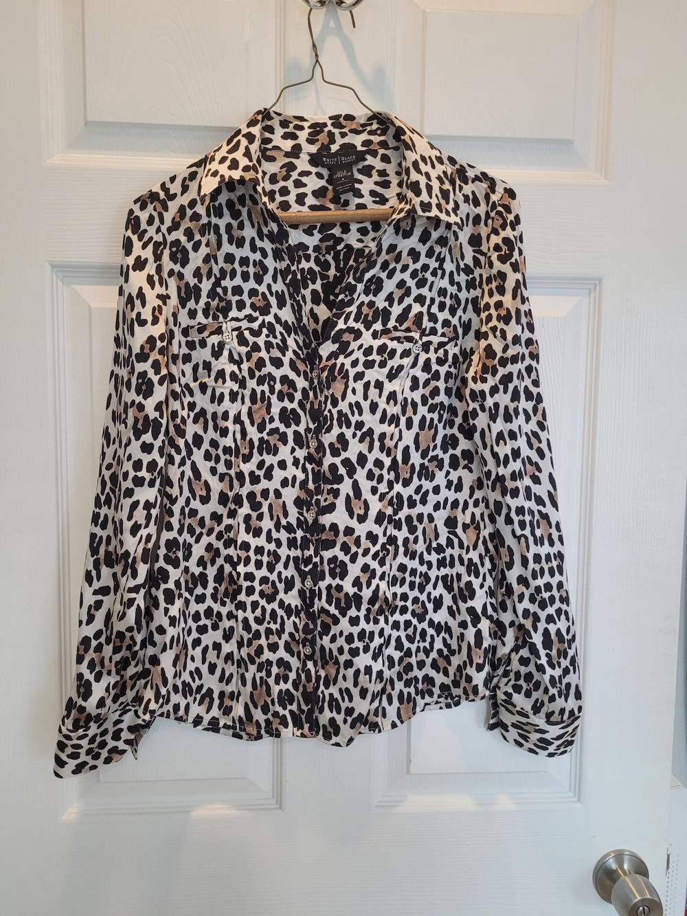 WHBM Silk Stretch Leopard Print Blouse - Black & Taupe